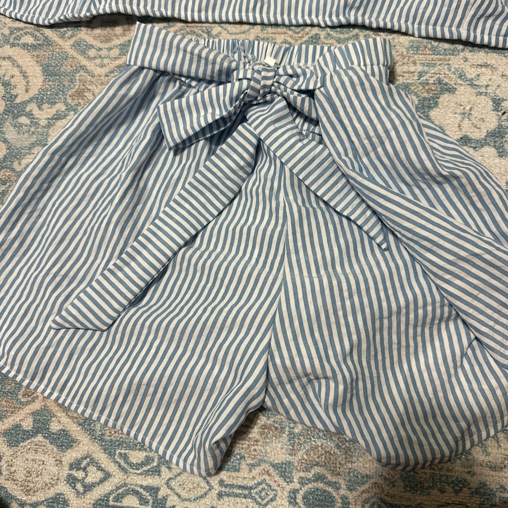 High Waist Blue and White Striped Shorts